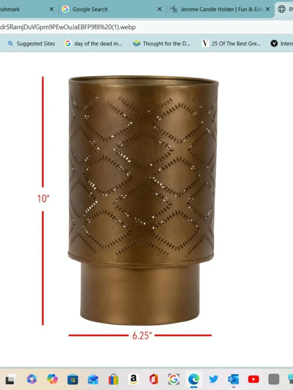 Foreside Home & Garden Jerome Pierced Brass Candle Holder 10